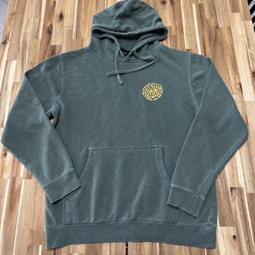 Santa Cruz Hoodie Mens M Green Sunflower Logo Pullover Skating Sweatshirt